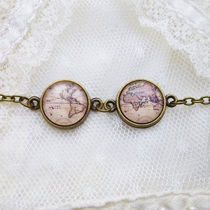 Bracelet rétro de Map monde, Continents Bracelet, carte, carte de la terre, rétro carte du monde, monde carte bijoux, Bracelet carte ancien, rétro