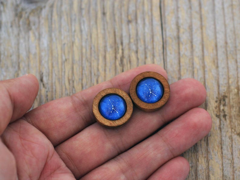 Leo Earrings, Leo Constellation, Zodiac Earrings, Leo Zodiac Earrings, Constellation Earrings, Wooden Earrings, Celestial Zodiac, Space Stud image 3