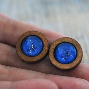 Leo Earrings, Leo Constellation, Zodiac Earrings, Leo Zodiac Earrings, Constellation Earrings, Wooden Earrings, Celestial Zodiac, Space Stud image 4