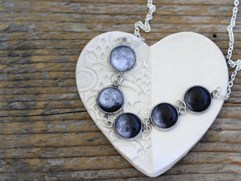 Moon Phase Necklace, Moon Phases, Moon Cycle, Moon Necklace, Solar System Necklace, Lunar Eclipse, Planet Necklace, Space Necklace image 2