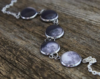 Pulsera de fases lunares, fases lunares, fases de la luna, ciclo lunar, pulsera lunar, pulsera del sistema solar, luna llena, planetas, galaxia, espacio