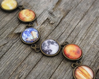 Solar System Bracelet, Planet Bracelet, Galaxy Bracelet, Universe, Space Jewelry, The Earth, Full Moon, Sun, Neptune, Jupiter, Mars, Venus