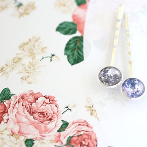 Earth and Moon Hair Pins, Earth Hair Pin, Moon Hair Pin, Earth and Moon Bobby Pins, Moon Bobby Pin, Earth Bobby Pin, Space Hair Pins, Space