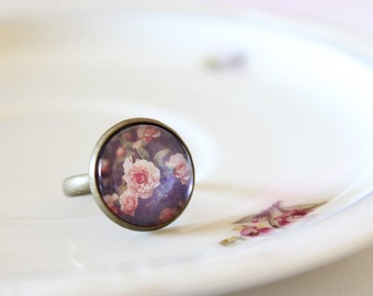 Retro Rose Ring, Retro Rose, Rose Ring, Pink Rose Ring, Botanical Ring, Retro Flower Ring, Garden Ring, Nature Ring, Floral Ring