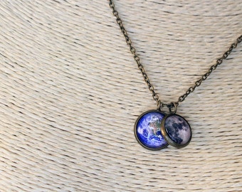 Earth and Moon, Earth and Moon Necklace, Earth and Moon Jewelry, Earth Necklace, Moon Necklace, Earth, Moon, Space, Solar System, Galaxy