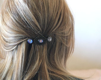 Milchstraße, Milchstraße Erde und Mond, Mond Haarspange, Erde Haarspange, Weltraum Haarspange, Weltall Haarspange, Galaxie Haarspange, Weltall Haarspange