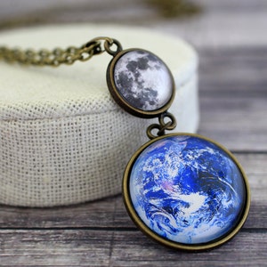 Earth and Moon Necklace, Solar System Necklace, Earth and Moon, Earth and Full Moon, Galaxy Necklace, Space Necklace, Planets Necklace