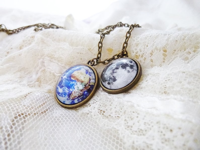 Science Planet Necklace Solar System Necklace Solar System Space Jewelry Universe Earth and Moon Astronomy Earth and Moon Necklace
