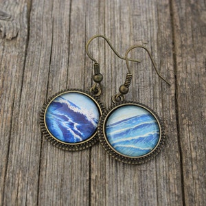 Sea Earrings, Ocean Earrings, Navy Blue Earrings, Wave Earrings, Blue Sea Earrings, Marine Jewelry, Nautical Earrings, Dark Blue Earrings