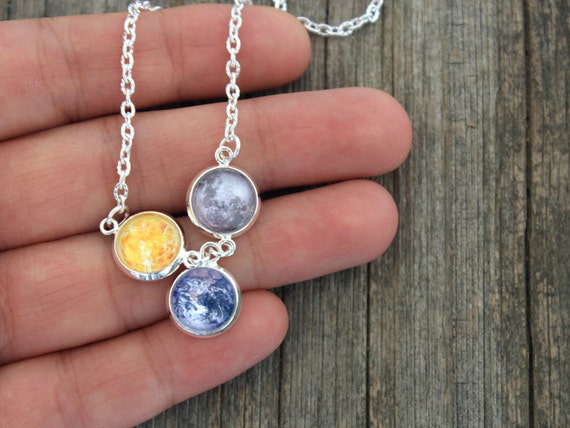 Sun Moon and Earth Necklace Moon and Earth Necklace Sun and Moon Necklace Solar System Necklace Planets Necklace Space Necklace Etsy Canada