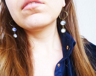 Earth Earrings, Moon Earrings, Earth and Moon Earrings, Planet Earrings, Solar System Earrings, Planet Dangle Earrings, Space Earrings