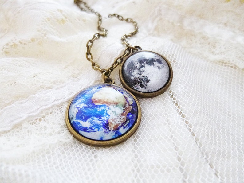 Science Planet Necklace Solar System Necklace Solar System Space Jewelry Universe Earth and Moon Astronomy Earth and Moon Necklace