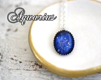 Aquarius, Aquarius Necklace, Aquarius Constellation, Aquarius  Zodiac Constellation, Constellation Jewelry, Birthday Necklace, January