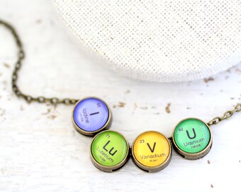 I love you, I love you Necklace, Periodic Table, I Lu V U, Periodic Table Necklace, Mendeleev Table, Science Necklace, Chemistry Necklace