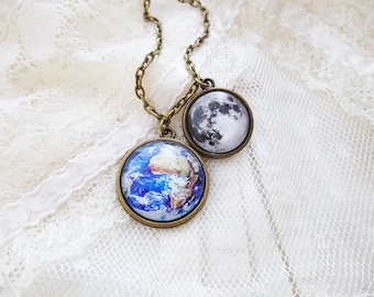 Earth and Moon Necklace, Earth and Moon, Solar System Necklace, Planet Necklace, Universe, Space Jewelry, Solar System, Astronomy, Science