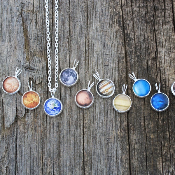 Tiny Planet Necklace, Planet Necklace, Earth Necklace, Jupiter, Moon, Venus, Mars, Solar System Necklace, Solar System, Planet Jewelry