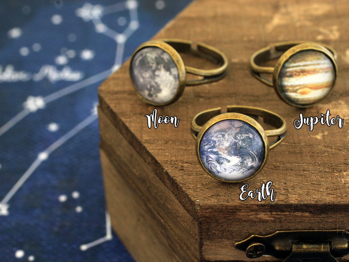 Ring Solar System Ring Retro Ring Earth Ring Etsy