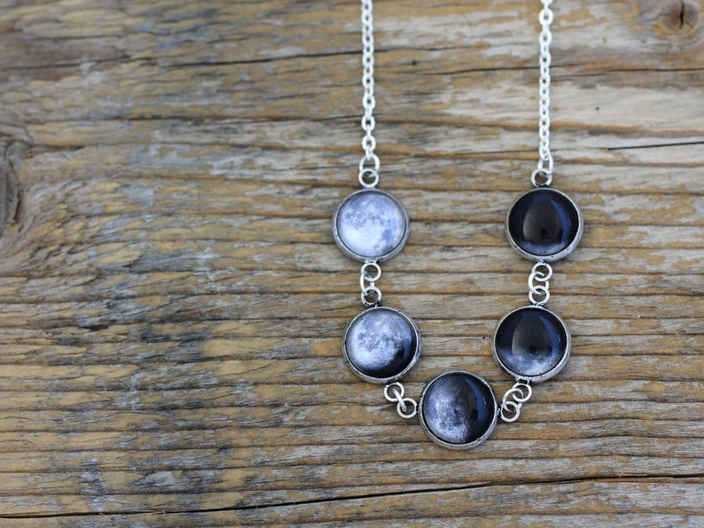 Moon Phase Necklace, Moon Phases, Moon Cycle, Moon Necklace, Solar System Necklace, Lunar Eclipse, Planet Necklace, Space Necklace image 4