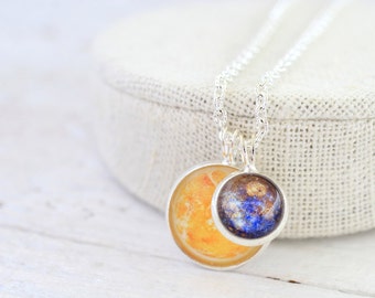 Sun and Mercury, Sun and Mercury Necklace, Mercury Transit, Mercury Necklace, Sun Necklace, Planet Necklace, Space Necklace, Solar System