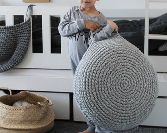Crochet Pouf Ottoman: Neutral Nursery Decor, Scandinavian Style