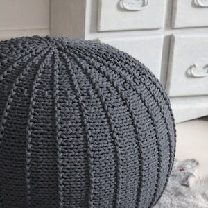 graphite grey cotton pouffe footstool ottoman hand made