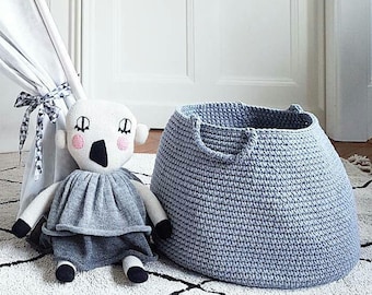 Crochet Basket XL, Grey Toys Storage Bag, Crochet Storage Basket For Kids, Large Laundry Basket, Scandinavian Home Decor, Laundry Hamper
