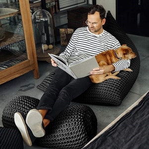 Chunky knitted GRAPHITE bean bag  | range of 27 colours | hand knitted high quality bean bag | soft furnishing