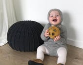 Small graphite floor pouf ottoman knitted pouf knit pouf nursery decor knitted ottoman footstool nursery pouffe baby pouffe