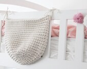 Ecru cotton cot pocket storing basket nursery bag crochet bag storing toys nursery decor hanging basket cream bag nappy bag