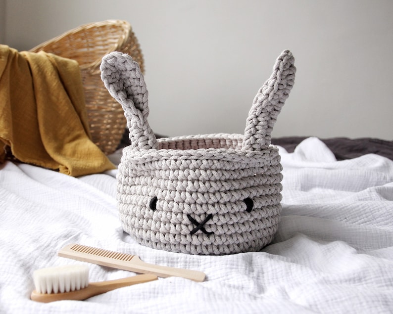 Crochet Storage Basket, Crochet Bunny Basket, Easter Bunny Decor, Nursery Organizer, Toys Storage, Neutral Nursery Decor, Easter Basket image 7
