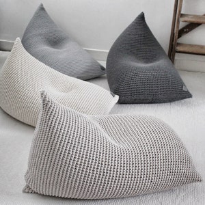 Knitted Bean Bag Chair, Grey Beanbag Chair, Kids Bean Bag Chair, For Kids Lounger, Scandinavian Kids Bedroom Furniture, Bean bag Kids