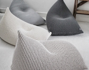 Knitted Bean Bag Chair, Grey Beanbag Chair, Kids Bean Bag Chair, For Kids Lounger, Scandinavian Kids Bedroom Furniture, Bean bag Kids