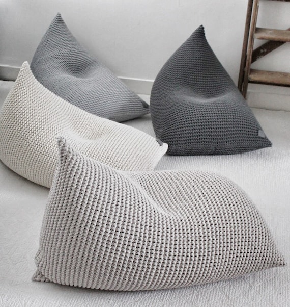 Grey knitted bean bag deals