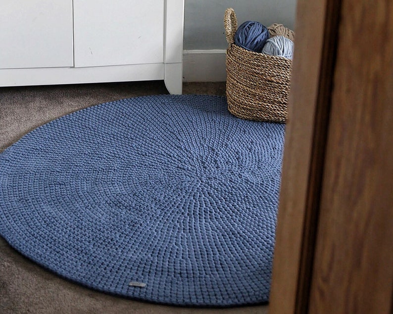 Round Nursery Rug Neutral Blue Nursery Décor Round Crochet Etsy