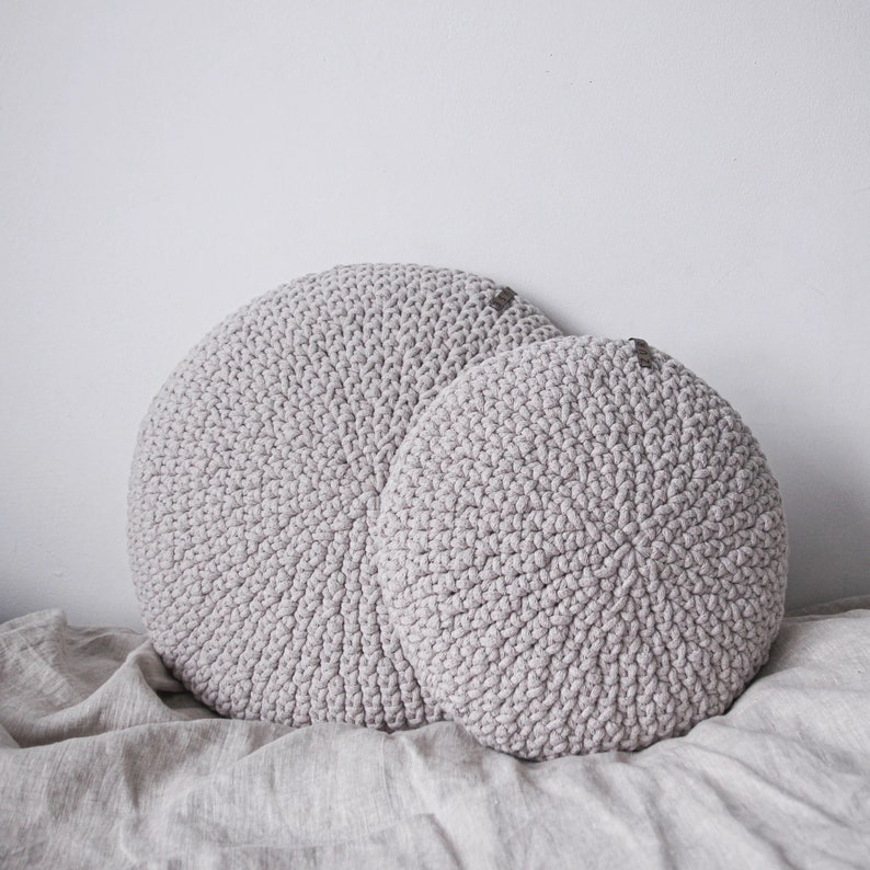 hand crocheted round cushion