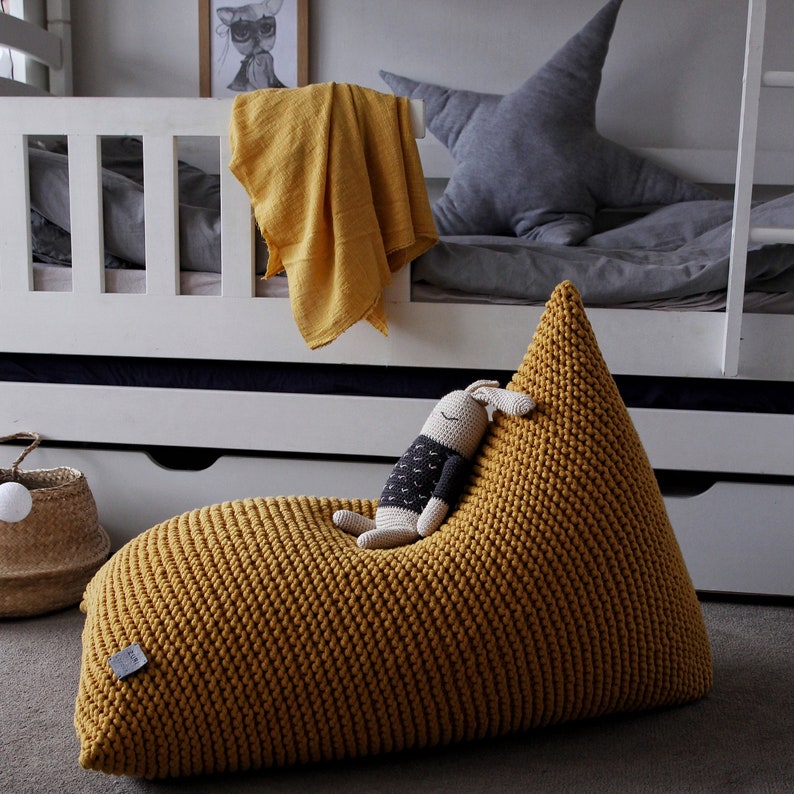 Knitted Bean Bag Chair Mustard Beanbag Chair Kids Bean Bag Etsy Australia