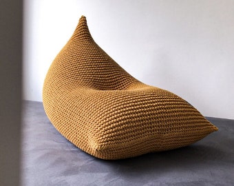 Knitted Bean Bag Chair, Adult Bean Bag Chair, Home Office Furniture, Knitted Bean Bag Lounger, Adult Bean Bag Pouffe, Scandinavian Furniture