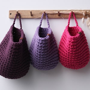 Crochet Hanging Basket, Wall Hanging Storage Basket, Hanging Storage Bag, Nursery Organizer, Toys Storage, Kitchen Storage, Bathroom Storage