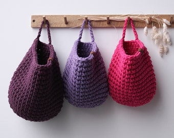 Crochet Hanging Basket, Wall Hanging Storage Basket, Hanging Storage Bag, Nursery Organizer, Toys Storage, Kitchen Storage, Bathroom Storage