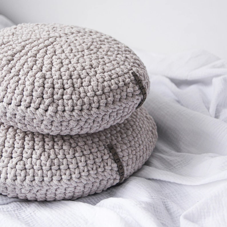 hand crocheted round cushion cotton