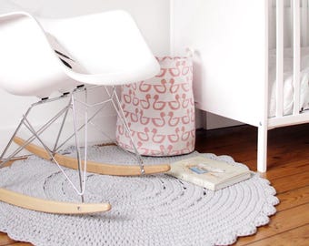 Grey Crochet Nursery Rug: Round Cotton Rug, Scandinavian Decor