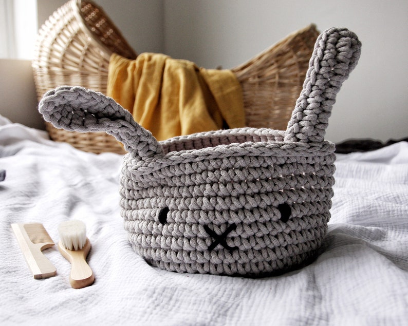 Crochet Storage Basket, Crochet Bunny Basket, Easter Bunny Decor, Nursery Organizer, Toys Storage, Neutral Nursery Decor, Easter Basket image 3