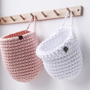 Crochet Hanging Basket, Wall Hanging Storage Basket, Hanging Storage Bag, Nursery Organizer, Toys Storage, Neutral Nursery Decor