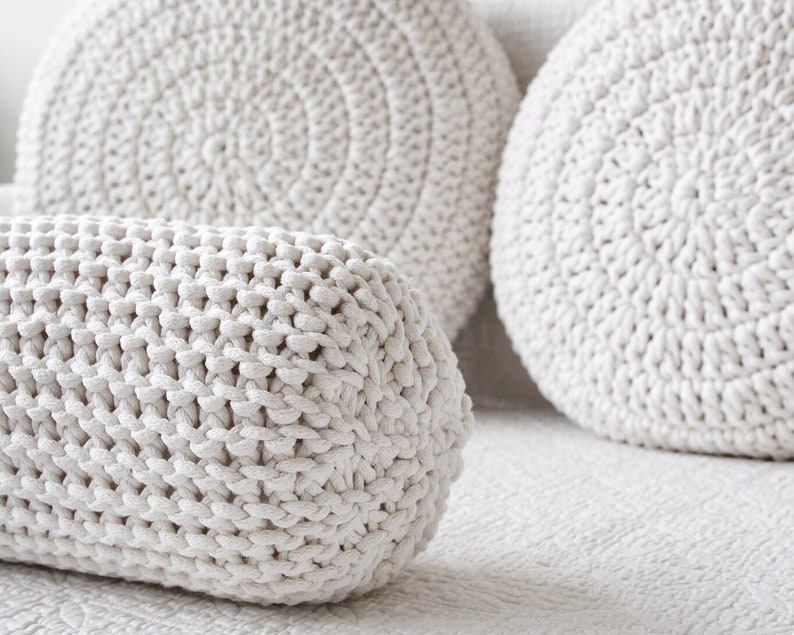 ECRU knitted cushion knitted bolster chunky neck cushion housewarming gift Chunky knitted neck cushion home decor