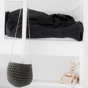 Crochet Hanging Basket, Crochet Hanger, Crocheted Hanging Planter, Green Hanging Plant Holder, Kids Storage Basket, Farmhouse Decor image 7