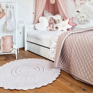 Round Nursery Rug Pink, Crochet Rug Kids, Girls Nursery Decor, Round Crocheted Rugs, Scandinavian Nursery Decor, Round Carpet Handmade image 1