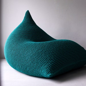 Hand-Knitted Cotton Cord Bean Bag Chair: Adult Lounger Pouffe