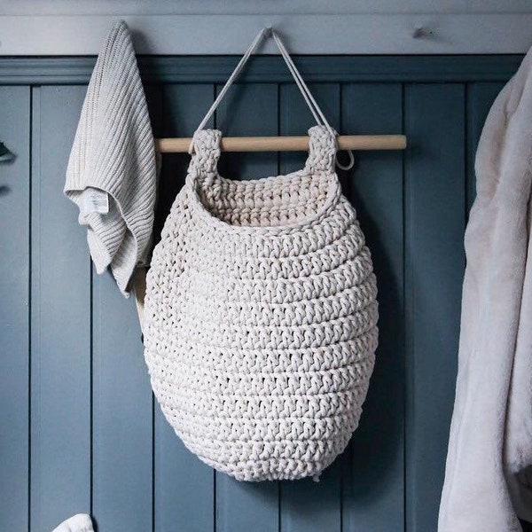 Crochet Hanging Basket, Crochet Wall Decor, Wall Storage Basket, Hanging Storage Bag, Scandinavian Home Decor, Crocheted Basket