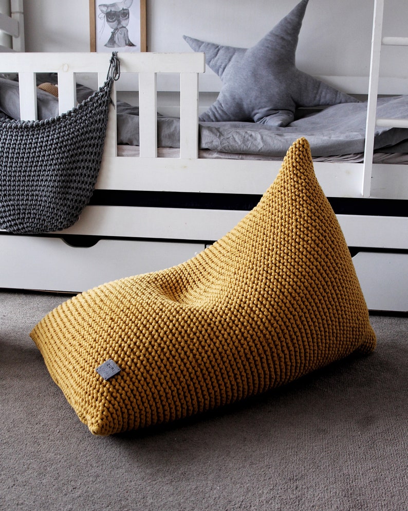 Knitted Bean Bag Chair Mustard Beanbag Chair Kids Bean Bag Etsy