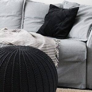 graphite grey cotton pouffe footstool ottoman hand made